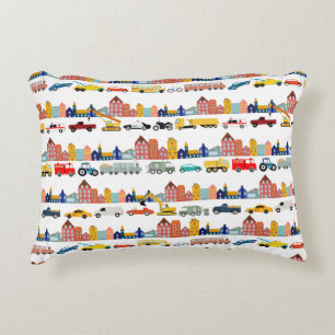 City Transportation Vehicles Trucks Cars Kids Accent Pillow