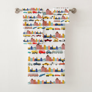 City Transportation Vehicles Trucks Cars Kids Bath Towel Set