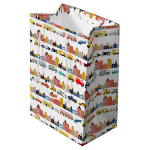 City Transportation Vehicles Trucks Cars Kids Medium Gift Bag