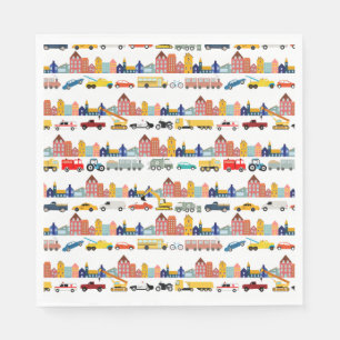 City Transportation Vehicles Trucks Cars Kids Napkin