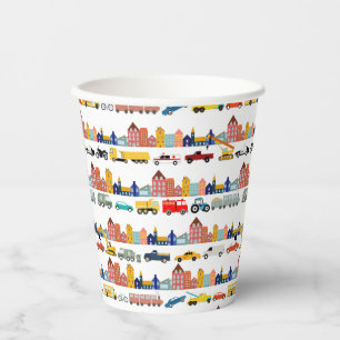 City Transportation Vehicles Trucks Cars Kids Paper Cups