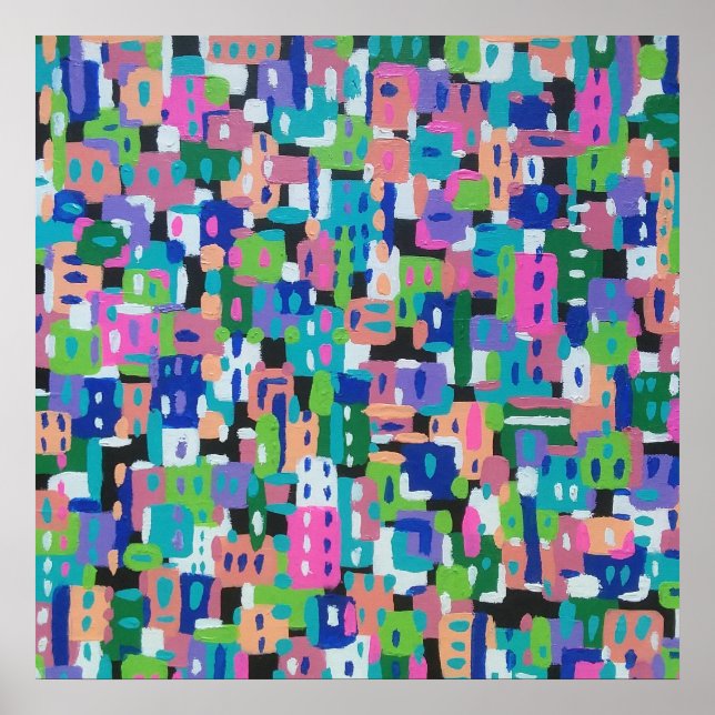 City View at Night Abstract Painting Poster (Front)