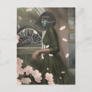 City Walk Girl in a Mask Cherry Blossom Holiday Postcard