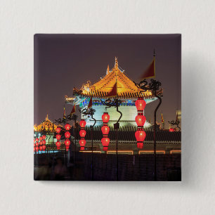 City Wall Building At Night 2 Inch Square Button