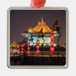 City Wall Building At Night Metal Ornament