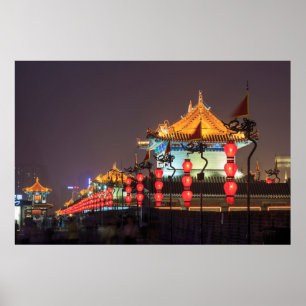City Wall Building At Night Poster