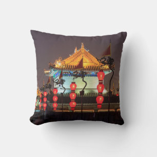 City Wall Building At Night Throw Pillow