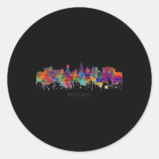 City Watercolor Skyline Home State Reykjavik Classic Round Sticker