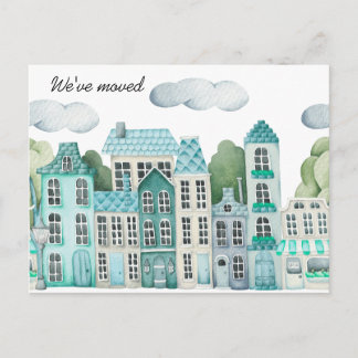 City We've Moved -  New Address Watercolor Door  Announcement Postcard