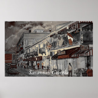Cityscape architecture historical art, Savannah... Poster