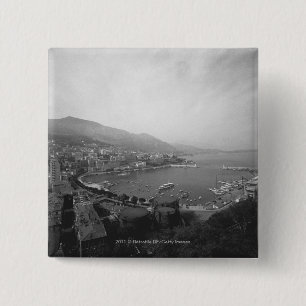 Cityscape at harbour B&W elevated view 2 Inch Square Button