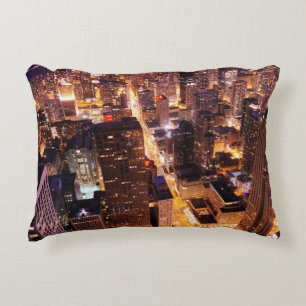 Cityscape at night of Chicago Decorative Pillow