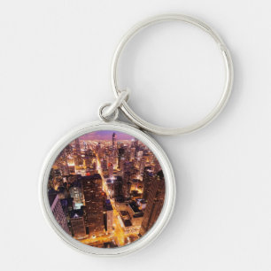 Cityscape at night of Chicago Keychain