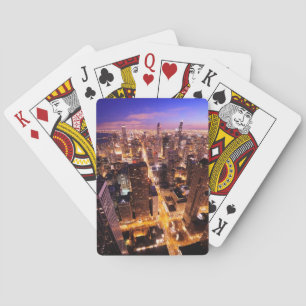 Cityscape at night of Chicago Playing Cards