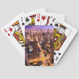 Cityscape at night of Chicago Playing Cards