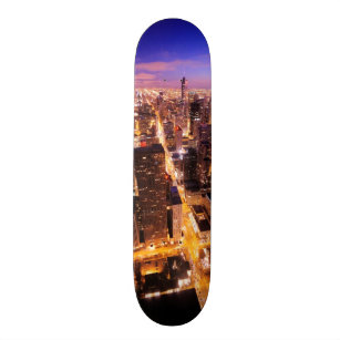Cityscape at night of Chicago Skateboard