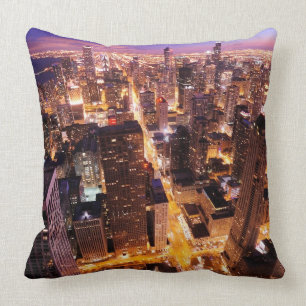 Cityscape at night of Chicago Throw Pillow