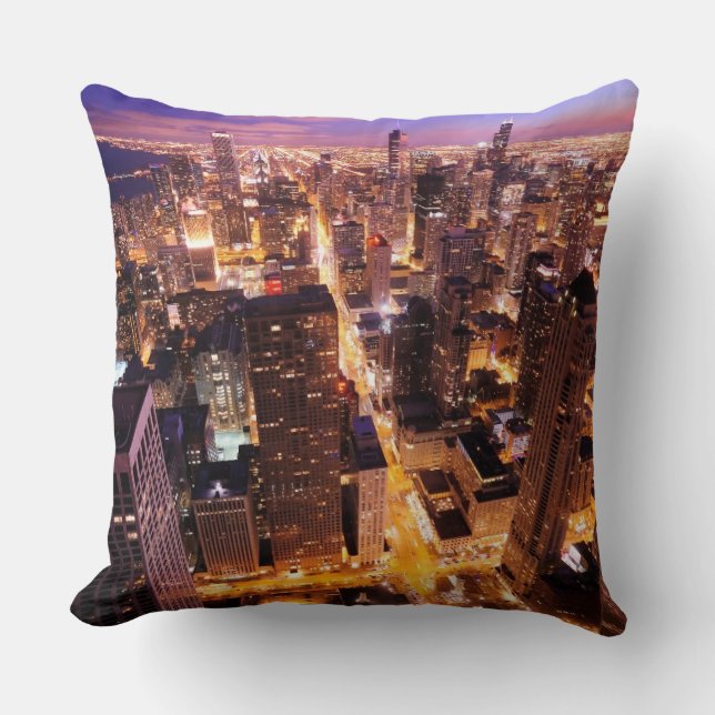 Cityscape at night of Chicago Throw Pillow (Front)