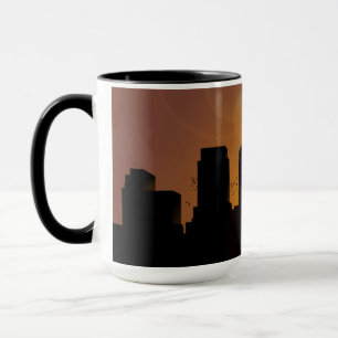 Cityscape at sunrise mug