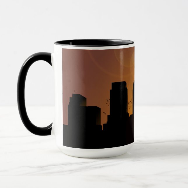 Cityscape at sunrise mug (Left)