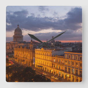 Cityscape at sunset, Havana, Cuba Square Wall Clock