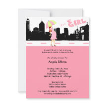 Cityscape Baby Girl Shower Invitation