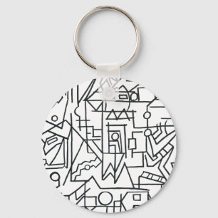 Cityscape-Black And White Modern Geometric Keychain