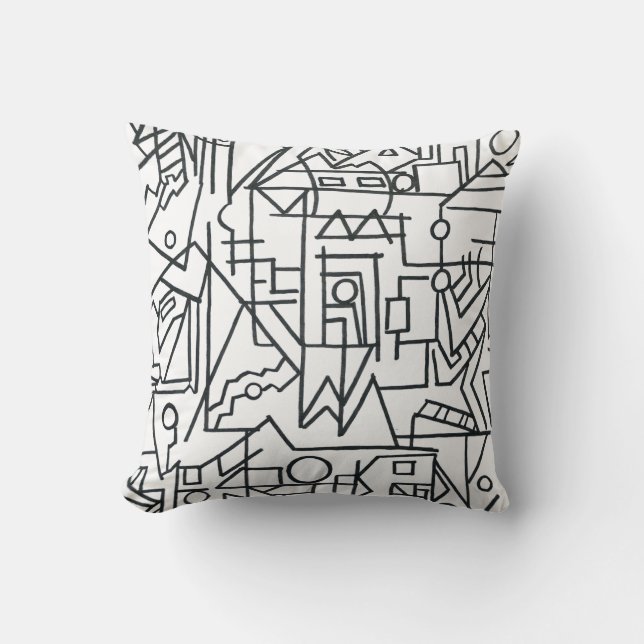 Cityscape-Black And White Modern Geometric Throw Pillow (Front)