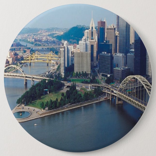 CITYSCAPE-BRIDGES 6 INCH ROUND BUTTON (Front)