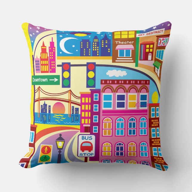Cityscape Colours Throw Pillow (Front)