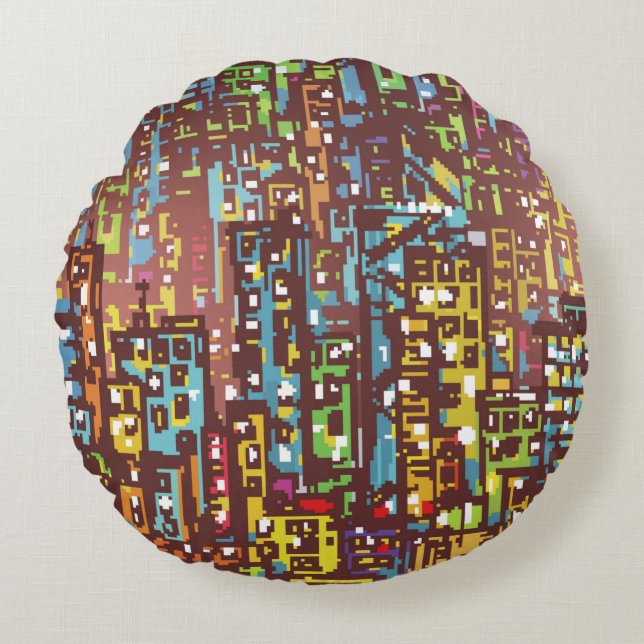 Cityscape hand drawn illustrationart,street,city,s round pillow (Front)