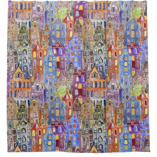 Cityscape houses, seamless urban pattern. (Front)