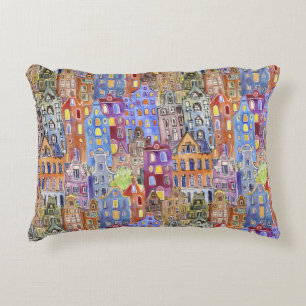 Cityscape houses, seamless urban pattern. accent pillow