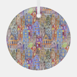 Cityscape houses, seamless urban pattern. glass ornament