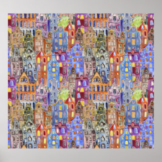 Cityscape houses, seamless urban pattern. poster
