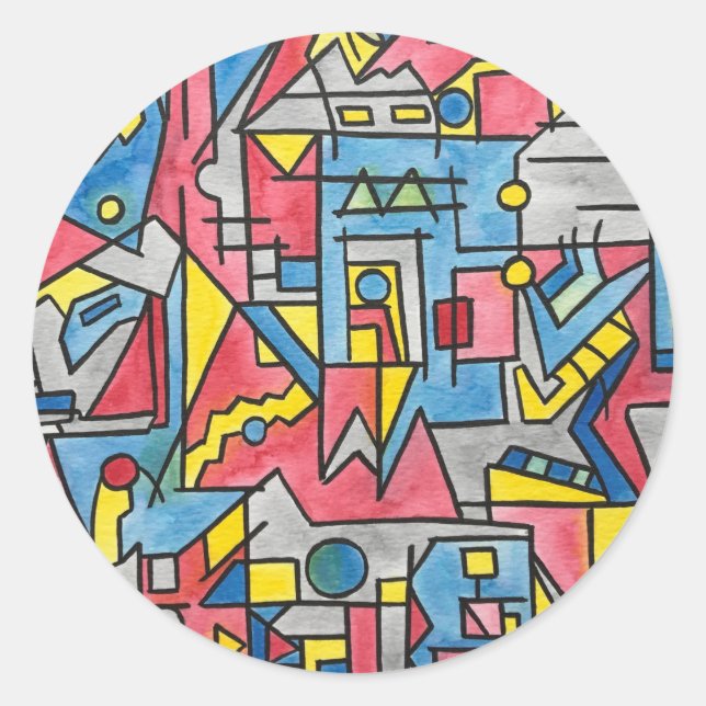 Cityscape-Modern Bauhaus Geometric Art Classic Round Sticker (Front)