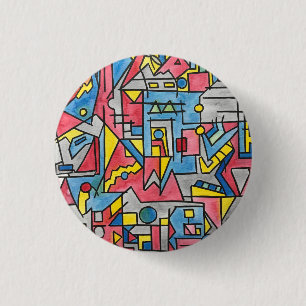 Cityscape-Modern Bauhaus Geometric Watercolor Art 1 Inch Round Button