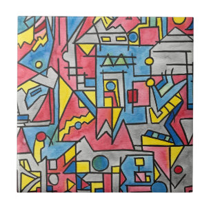 Cityscape-Modern Geometric Watercolor Art Tile