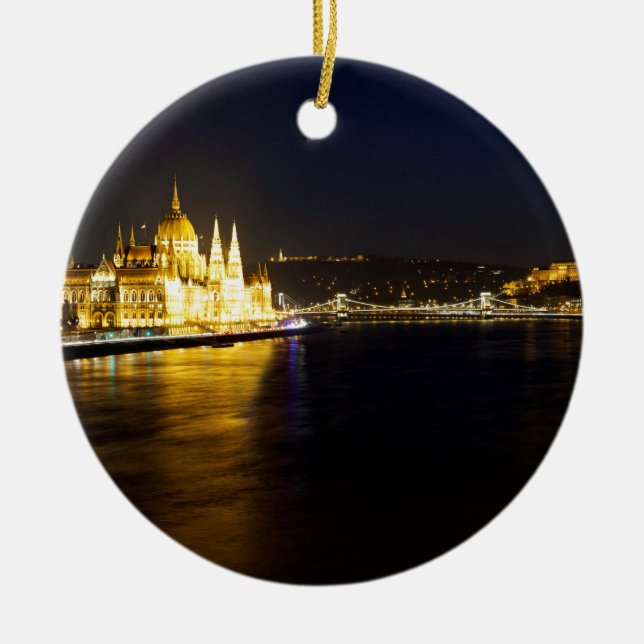 Cityscape of Budapest at night Ceramic Ornament (Front)