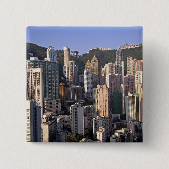 Cityscape of Hong Kong, China 2 Inch Square Button (Front)