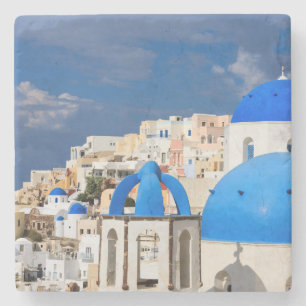Cityscape of Santorini, Greece Stone Coaster