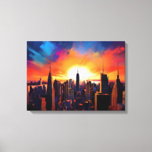 Cityscape Silhouette at Dusk Canvas Print