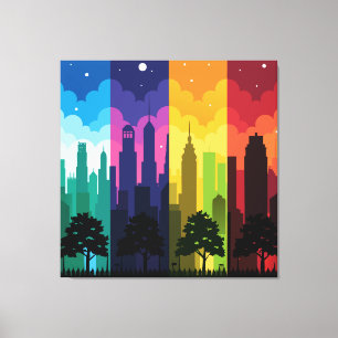 Cityscape Silhouette Seasons Canvas Print