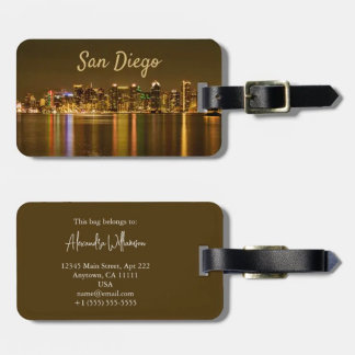 Cityscape Skyline Night California San Diego Luggage Tag