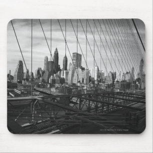 Cityscape through bridge cables mouse pad