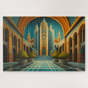 Cityscape View Muted Colours Art Deco Style Jigsaw Puzzle