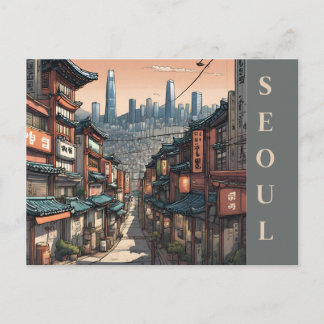 Cityscape Vintage Seoul South Korea Travel asian Postcard