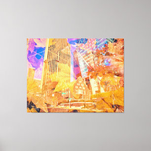 Cityscape with Autumn Leaves Overlaid Abstract Canvas Print