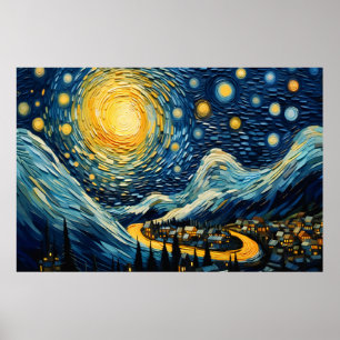 Cityscape with Moonlight Poster