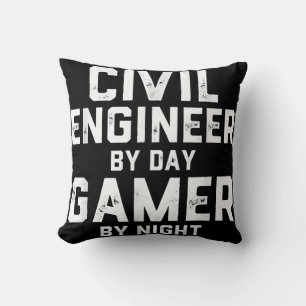 Civil Engineer By Day Gamer By Night Cute Engineer Throw Pillow
